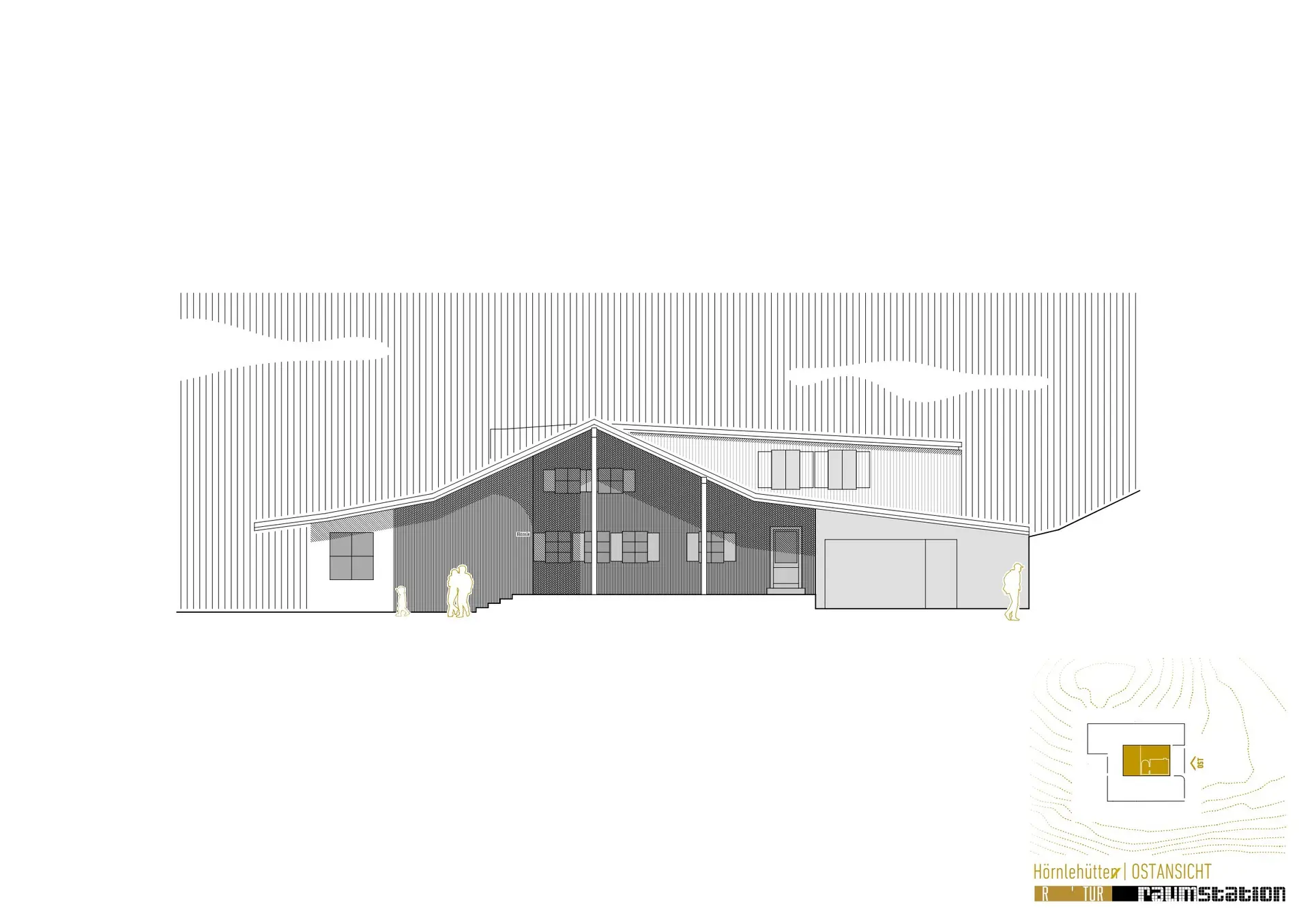 Hörnlehütte, Ansicht von Osten, Vorplanung Stand 2025 | © Raumstation Architekten Starnberg