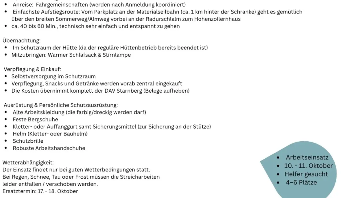 Steckbrief zum Arbeitseinsatz am Hohenzollernhaus - Seilbahnstütze streichen | © DAV Starnberg