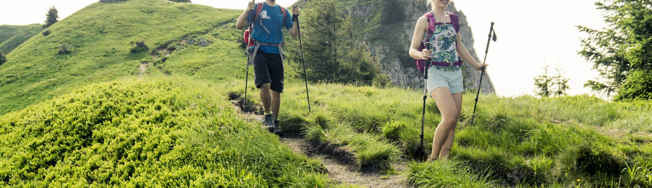 Zwei Wanderer auf den grünen Berghängen der Chiemgauer Alpen | © DAV/Hans Herbig